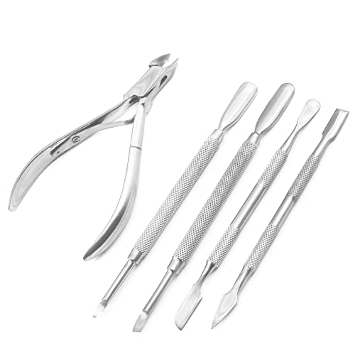 AAProTools Cuticle Pusher Remover with Symphony Nipper Stainless Steel Manicure Nail Art Tool Set