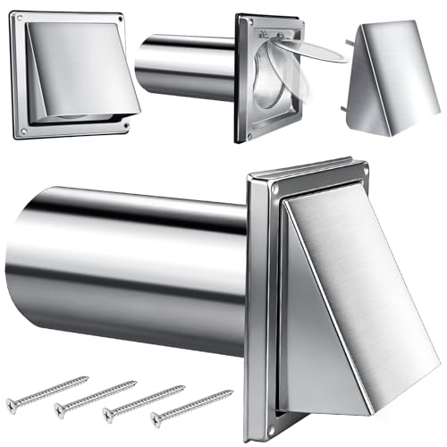 4 Inch Metal Dryer Vent Cover Stainless Steel Guard Wall Dryer Exhaust Cap with Removable Extension Pipe 8 Inch and 4 Screw for House Outdoor Extended Air Pipe