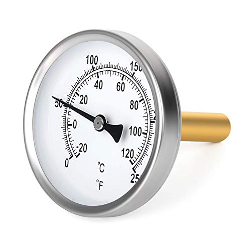 MEANLIN MEASURE 12 NPT Bimetal Thermometer for hot Water boilers and Pipes，2-12 Dial 2-14 Lead-Free Brass Stem，Temperature Range 0-250°F-20-120 ° C Accuracy 2Center Back Mount