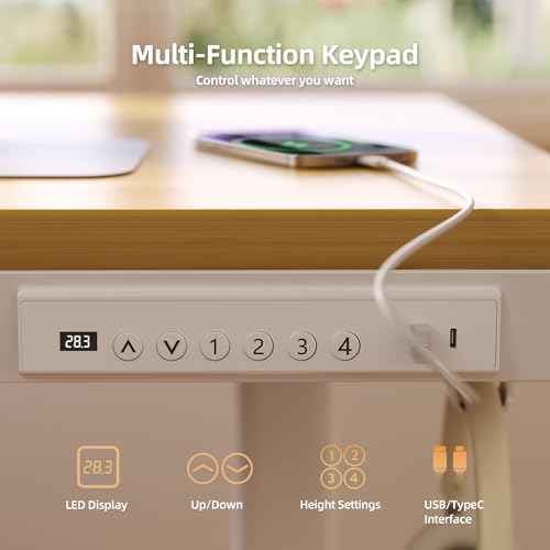 Image of Claiks Bamboo Standing Desk with Drawers & USB Ports 48x24
