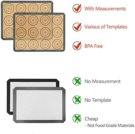 Amazon Brand - Eono Silicone Baking Mats - Set of 2 Non-Stick Macaron Mat Small for Quarter Sheet Pan, Resuable Oven Tray Liners, Heat-Resistant Silicone Paper for Macaroons Cookies Biscuits