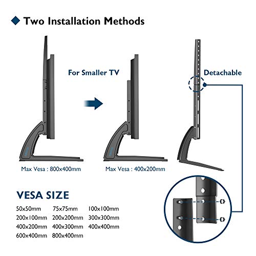 BONTEC Support TV Piédestal Pied TV Universel de 22-65 Pouces sur Table Hauteur Réglable Capacité de Charge 50 KG Max. VESA 800x400 mm - Assemblage Simple