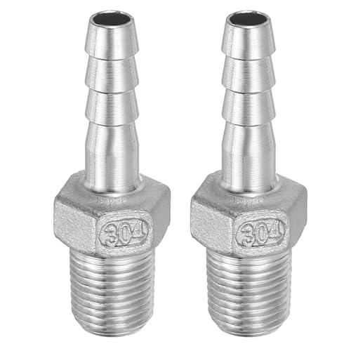 PATIKIL 304 Stainless Steel Barb Hose Fitting, 2 Pack 1/4 Hose Barb x 1/8 PT Thread Pipe Connector Adapter Quick Fittings for Bore Air Water Connecting