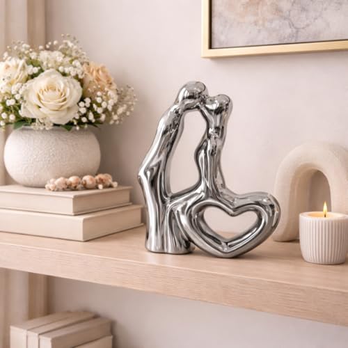 Image of Xtore Abstract Couple Heart Ceramic Sculpture with Metallic Finish for Romantic Home Decor & Gifting