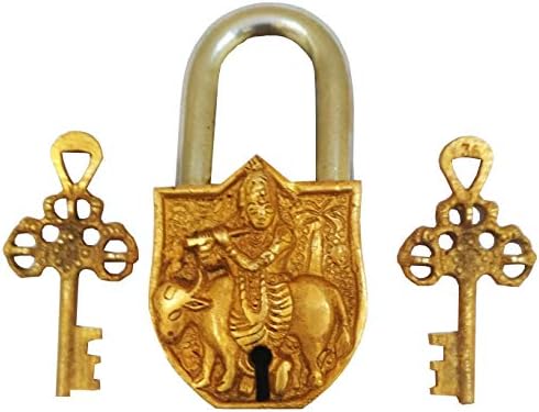 Brass Antique Lock with Srikrishna
