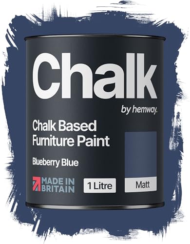 Hemway Chalk Based Furniture Paint, Blueberry Blue 1L, Matt Finish Shabby Chic, Chalk Paint Furniture & Walls, Quick Dry & 1 Coat