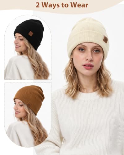 3 Pack Winter Beanie for Men Women, Warm Soft Winter Cuffed Skull Cap - image 4
