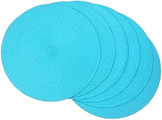 SCF2017 Round Braided Woven Polypropylene Plastic Placemats (2 Rose +2 Green+2 Purple)(Set of 6)