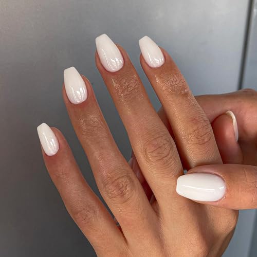 XCREANDO Glitter Ombre Pink Short Coffin Short Coffin Press on Nails Medium Press ons, Medium Square Glue on Nails Fake Nails for Women, Ballerina T Shape Acrylic False Nail Natural Handmade