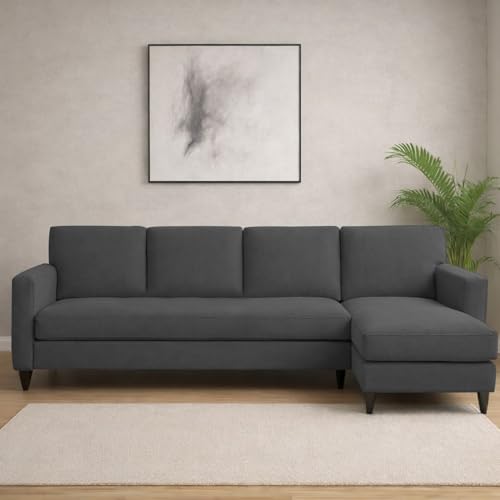 Image of Carlos RHS 4 Seater L Shape Sofa Set for Living Room & Home Office Furniture, Modern Durable Sectional Corner Sofa Couch, Premium Fabric Comfortable Seating with Strong Frame (Black)