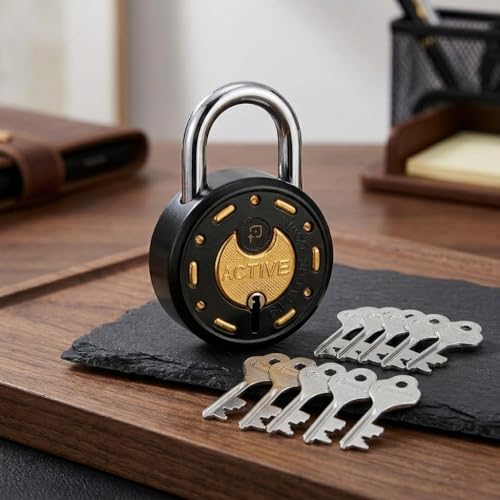 Image of Azco Round Locks Multiple Keys Padlock 65mm Steel Levers Double Locking, Strong Hardened Shackle Lock and Key for Home Door Shutter Shop Office Main Gate (10 Keys 65mm Black Pack of 1)