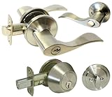 Satin Nickel Entry Entrance keyed Levers with Matching Single Cylinder Deadbolts Combo Keyed Alike 8