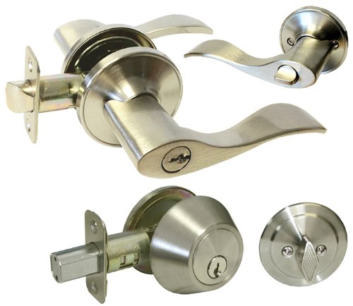 Satin Nickel Entry Entrance Keyed Levers With Matching Single Cylinder Deadbolts Combo Keyed Alike 838Dc (2 Set) #TOP9