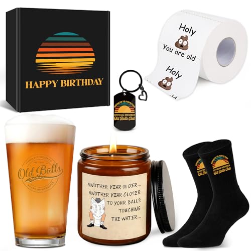 Birthday Gifts for Men, Funny “Old Bal Club” Birthday Gift Beer Glass Candle Set for Him, Dad,...