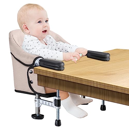 Hook on Chair, Portable Clip on High Chair Use at Most Tables, Table Attached high Chair with Carry Bag, Fast Table Chair Travel Feeding Seat for Baby & Toddlers (Brown)