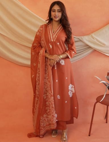 Image of Women's Mulmul Cotton Kurti with Pant and Dupatta
