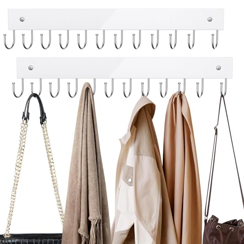 Belt Hanger Wall Mounted, Wooden Coat Rack Belt Organizer 2 Pack Max 24 Storage Capacity, 180° Rotating Space Saving Hangers for Ties, Tank Tops, Scarves, Bras, Keys, Bags White