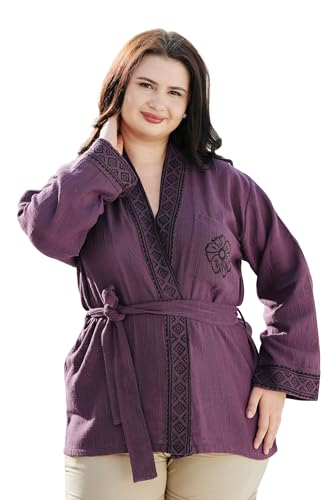 SARJANA Women's Cotton Short Kimono Cardigan Tie Front Robe Swimwear Bathing Suit Cover Ups FREE SIZE
