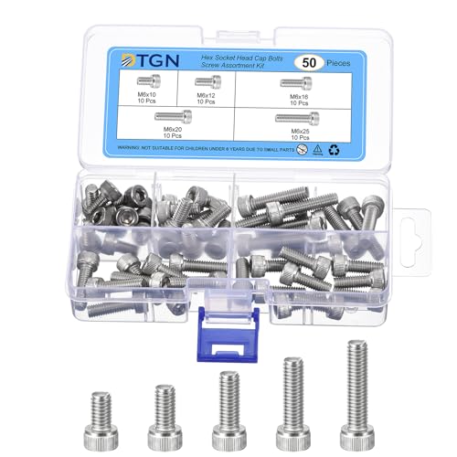 DTGN 50Pcs M6 Metric Screw Assortment, M6 Bolts Socket Head Screws