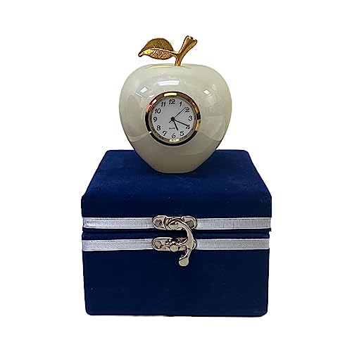 White Marble Apple Clock – Elegant Home Décor Piece, Decorative Inoperative Clock – Unique Gift Idea for Any Occasion by Natureboost