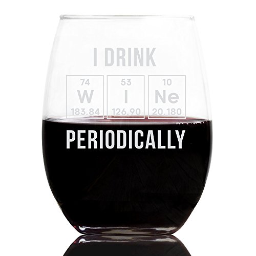 I Drink Wine Periodically Geeky Wine Glass, 21 Ounces, Periodic Table of the Elements Science, Birthday Teachers Day