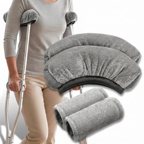 Elfzone Crutches Padding - 4PCS Crutch Cushions Crutches Padding for Armpits Crutch Pads for Armpits and Hand GripsWashable Padded Covers with Thick Soft Memory Foam (Gray)