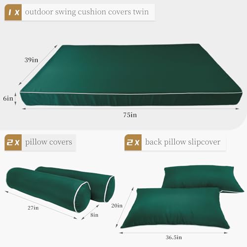 Image of Outdoor Daybed Cushion Cover Twin,Daybed Mattress Bolster Pillow Fitted Sheet Cover,Twin Size Outdoor Daybed Cushion Covers (Dark Green, 75 * 39 * 6in)