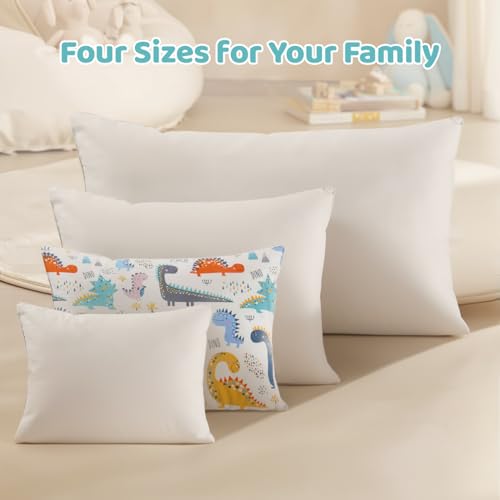 Image of Organic Plilow with Cartoon Pillowcase - 16x22 Kids Pillow with 100% Organic Cotton Shell, Adjustable Organic Youth Pillow, Machine Washable, Soft,for Kids&Youth&Children (Dinosaur)