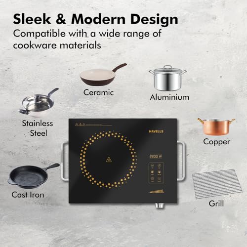 Image of Havells 2200 Watt Infrared Induction Cooktop With Digital Display| Glo TC22-6KV Surge Protection| Sensor Touch| SS304 Food grade grill| 1 Year Door step Warranty By Havells