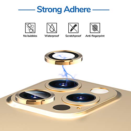 [5 Pack] UniqueMe Camera Lens Protector Compatible for iPhone 12 Pro Max 6.7 inch, [Precise Cutout] Camera Cover Circle Tempered Glass - Gold - Thumbnail 4