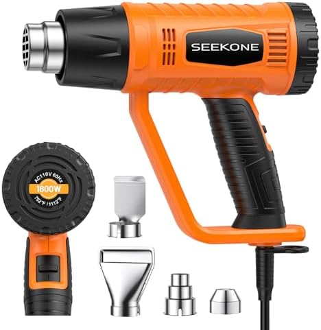 SEEKONE Heat Gun 1800W Fast Heating Heavy Duty Hot Air Gun Kit with 752�H&1112�H��400��-600�棩 Dual-Temperature Settings with 4 Nozzles for Crafts, Shrinking PVC, Stripping Paint