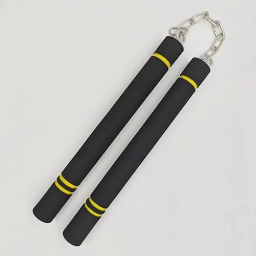 Foam Training Nunchucks, Martial Arts Practice Equipment with Chain, Available in Black, Blue, Red with Safety Rubber Padding for Beginners (Black, 200g)