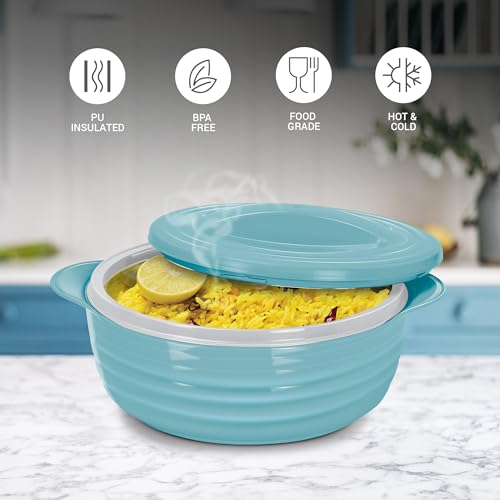 Image of MILTON Aspire 1500 Serving Casserole, Double Walled Inner Stainless Steel, PU Insulated Kitchen Hot Pot, Keeps Food hot & Fresh for Roti, Biryani, 1180 ml, Blue