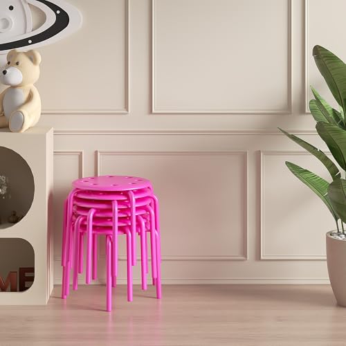 Image of VECELO 6-Piece Stacking Stools for Classroom, 12 Inch Height, Decoration Flexible Seating for Schools, Pink