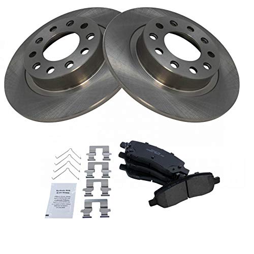 Image of TRQ Rear Brake Pad and Rotor Set Ceramic Solid Rotors