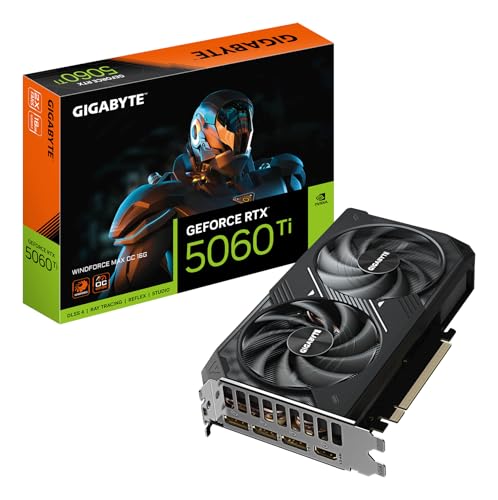 GIGABYTE GeForce RTX 5060 Ti WINDFORCE MAX OC 16G Tarjeta Gráfica – 16 GB GDDR7, 128 bits, PCI-E 5.0, 2587 MHz Frecuencia del núcleo, 3 x DisplayPort, 1 x HDMI, NVIDIA DLSS 4, GV-N506TWF2MAX OC-16GD