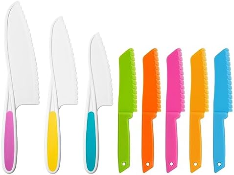 NANXJIUR 8 Pieces Kid Plastic Nylon Cooking Knife Set, Children Kitchen Knives, Toddler Baking Knife Set, Safe Knives for Bread without BPA, Lettuce Knife and Salad Knife