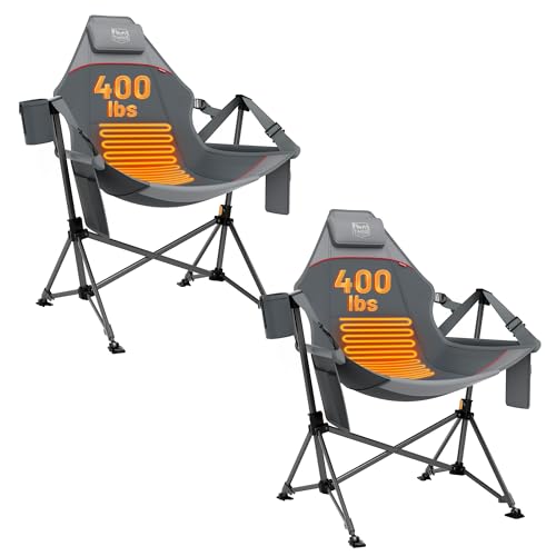 TIMBER RIDGE Oversized Heated Hammock Camping Chair, Swinging Chair with Adjustable Back and Seat Height, Portable Folding Rocking Camping Chair for Outdoor Lawn, Patio, Supports 400lbs, 2 Pack