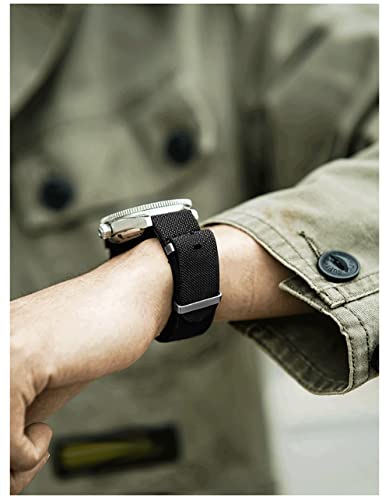 Jbr Elastic Parachute Nylon Strap - Waterproof Ballistic Nylon One-Piece Military Style Watch Band Unisex - Color And Width - 18 Mm 20 Mm Or 22 Mm (Black, 20Mm) #TOP2