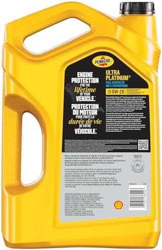 Pennzoil Ultra Platinum Full Synthetic 0W-20 Motor Oil, 5 Litre - 1