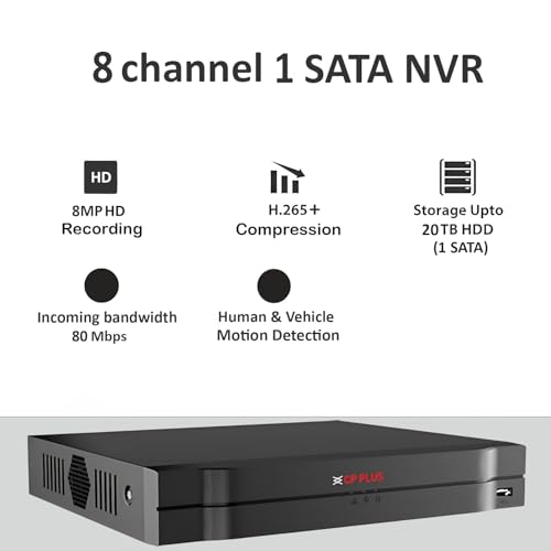 Image of CP Plus 8Ch. 4K Network Video Recorder, Up to 8 Channel IP Camera Input, Instastream, H.265+ Compression, MJPEG Decoding, Support 1 SATA HDD up to 20TB Each, 80Mbps Incoming [CP-UNR-4K2081-V4]