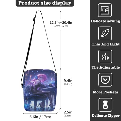 messenger bag for women mens shoulder bag Cross Body Purses Adjustable Strap for Shopping Shopping- Purple Blue Anime Play Piano3