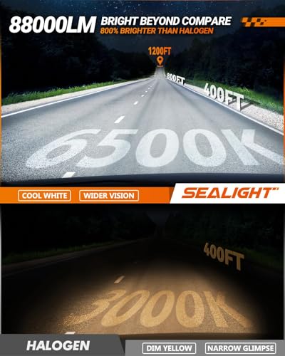 Image of SEALIGHT H11 Bulbs, 70,000LM 1100% Brightness, H8 H9 H11 6500K Cool White LED Bulbs, IP68 Waterproof 60000Hrs Lifespan, No Flickering, 2Mins Installation, 2 Pack