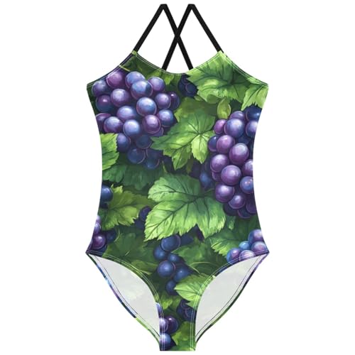 Pigsaly Girls One Piece Swimsuits Tropical Fruits Summer Dark Purple Grapes Kids Cross Back Swimwear Sport Bathing Suit 3T