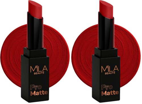 Image of Mila Beaute Pro Matte Lipstick | Highly Pigmented & Long lasting | Semi Matte Finish | Light Weight Lipstick | Single Swipe Application | Luxurious Lip Color | Shade - (Naina, 4.2g) (Pack of 2)