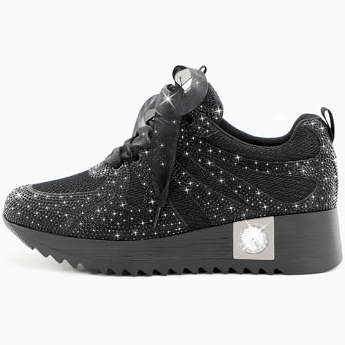 Image of FINDVELL Women's Fashion Glitter Sneakers Platform Wedge Shoes Sparkly Rhinestone High Top Sneakers Trendy Sequin Shoes Wedding Bride Dress
