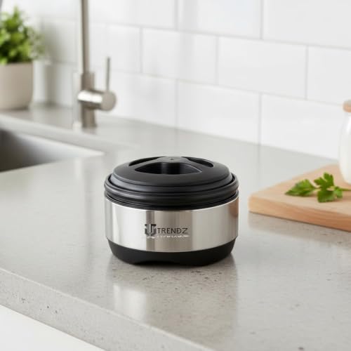 Image of Trendz 1000ml (1 Litre) Stainless Steel Insulated Casserole with Double Wall PUF Insulation | Advanced PUF Thermal Insulation for Long-Lasting Heat | Airtight Leak-Resistant Lid | Food Grade Steel Food Server (Silver) Heavy-Duty Durable Steel Body