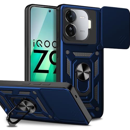 Image of AESTMO Tough Armor Compatible with iQOO Z9 5G Bumper Back Case Cover | Ring Holder & Sliding Camera Shield Cover | 360 Degree Protection Back Case Cover Compatible with iQOO Z9 5G (Blue)