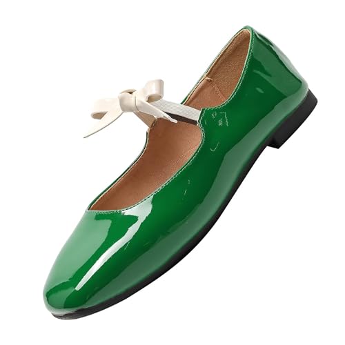 Hee grand Sweet Bow Mary Jane Flats for Women Square Toe Ankle Strap Ballet Flats Comfortable Low Heel Glittery Rhinestone Dress Shoes