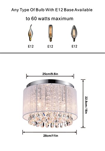 Papaya Crystal Ceiling Light Flush Mount Light Fixture White Drum Shade Chandelier 3 Light For Girls Room,Bedroom,Living Rooms, And Dining Areas #TOP4